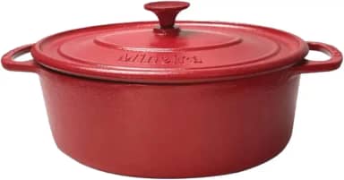 Caçarola Ferro Oval Estilo Alça Tampa Vermelha 26x20cm 3,5L
