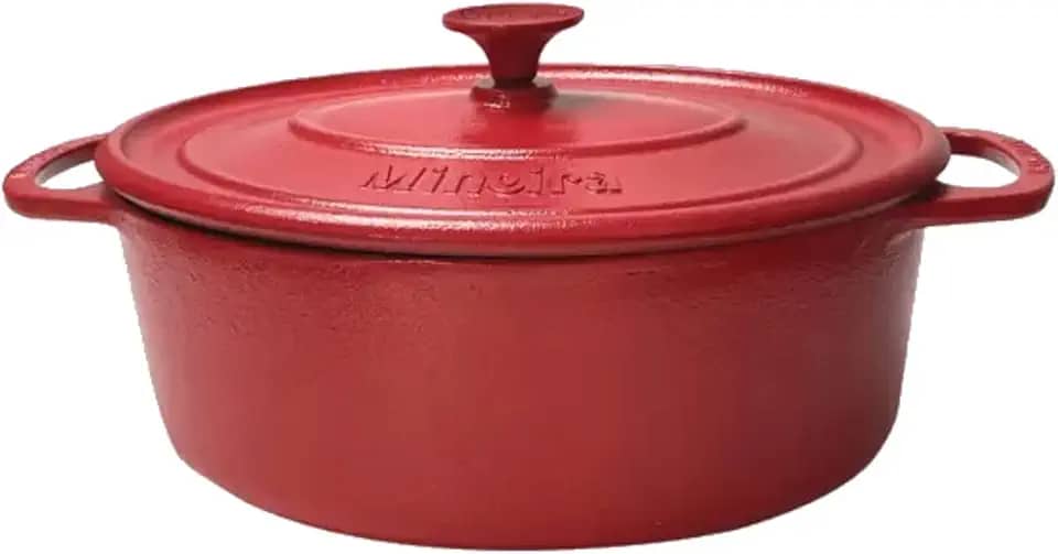 Caçarola Ferro Oval Estilo Alça Tampa Vermelha 26x20cm 3,5L