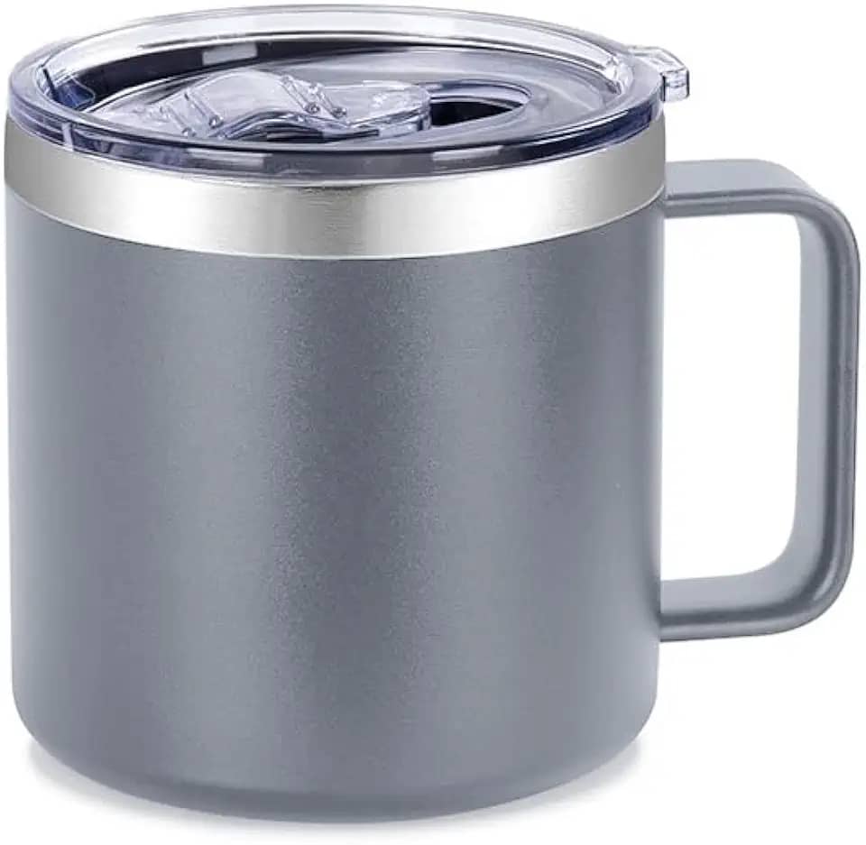Caneca Termica Cafe, Caneca de Café Termica, Caneca Termica com Tampa, Capacidade 420ml, Parede Dupla Isolada a Vácuo,Tampa Vedada, inox, para Cerveja, Café, Agua, Leite etc (Cinza)