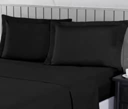 Jogo de Cama Casal 400 Fios Percal 04 Peças Com Lençol de Cima e Aba Americana, Antiácaro, Anti-pilling com Toque Macio - Preto, Casal