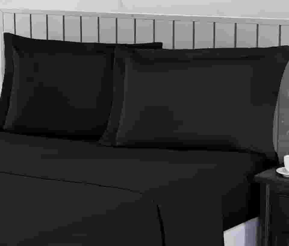 Jogo de Cama Casal 400 Fios Percal 04 Peças Com Lençol de Cima e Aba Americana, Antiácaro, Anti-pilling com Toque Macio - Preto, Casal