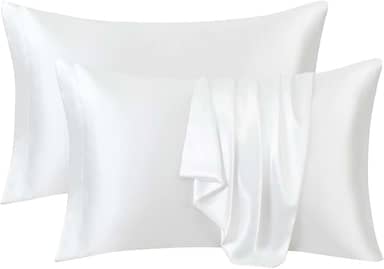 Ersmak Fronhas de cetim Queen conjunto de 2, fronhas de cetim ultra macias e sedosas para cabelo e pele, capas de almofada resistentes a desbotamento com fecho de envelope (branco marfim)