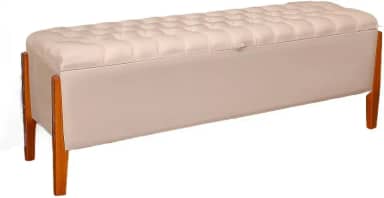 Banco Baú Sapateira Calçadeira Organizadora 90 cm Puff Baú Solteiro Divã - Móveis para Quarto Luxo Cama Box Bau Organizador para Quarto(Bege)