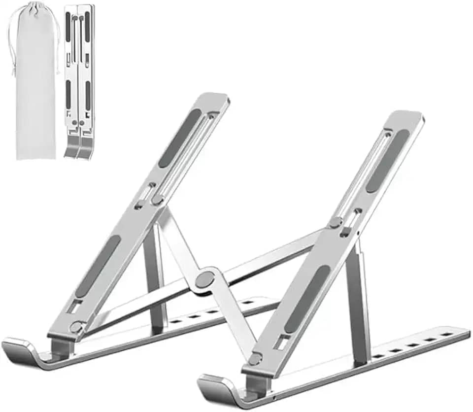Suporte para Notebook e Tablet em Alumínio Articulado Dobrável com Regulagem de Altura, Base Estável Antiderrapante, Linha Premium, Portátil, Ideal para Mesa Escritório Home Office e Estudo