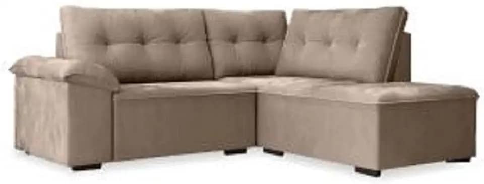 Sofá de Canto Retrátil 1,93m Cama 5 Lugares Tóquio Macchiato Veludo