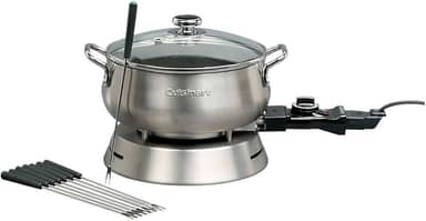 Panela Elétrica para Fondue Cuisinart 1000W em Aço Escovado Com acessórios 8 Garfos Elétrica 127V