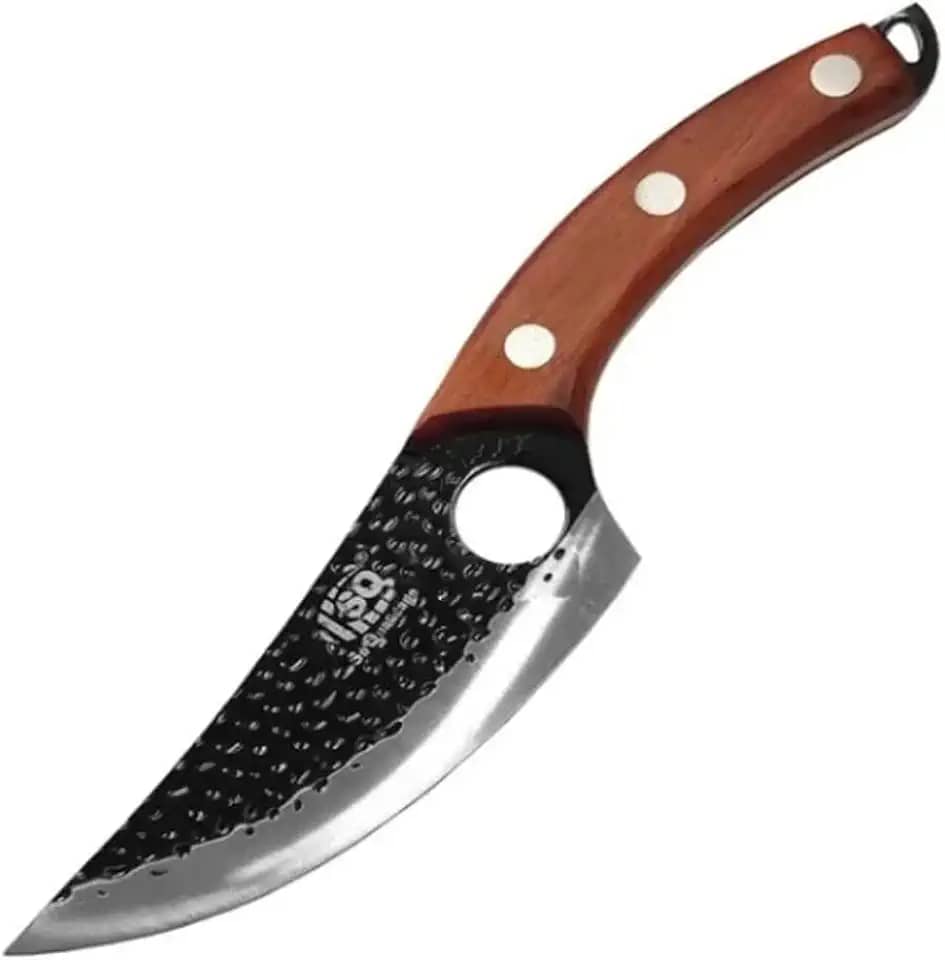 Faca Artesanal Damasco 6" SQ4185 Lamina em Aço Inox com Cabo de Madeira e Bainha