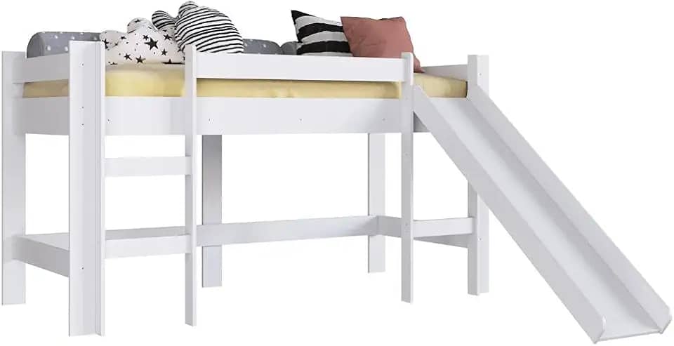 Cama Elevada com Escorregador Branco sem Cortina Lilies Móveis