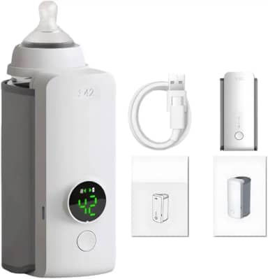 Aquecedor de Mamadeira Digital Portátil, Recarregável, Display LED, Controle de Temperatura, Branco