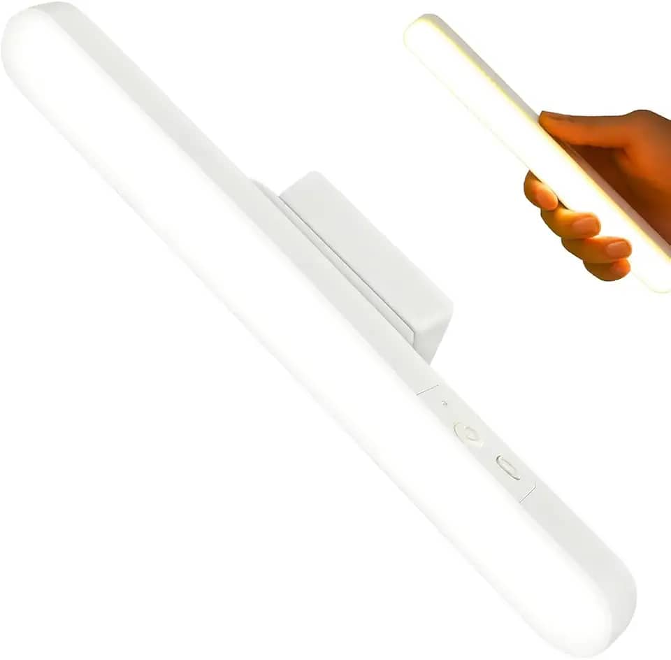 Luminária De Mesa Led Recarregável USB Touch com 2 Suportes Magnético e Base para Apoio de Mesa ideal para Parede Armário Cozinha, Banheiro e Mesa Led com Luz Ajustável 3 modos de Iluminação Premium