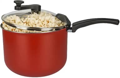 Pipoqueira Antiaderente 4,5L Vermelha com Tampa de Vidro e Haste Giratória | Ideal para Pipocas Crocantes sem Grudar