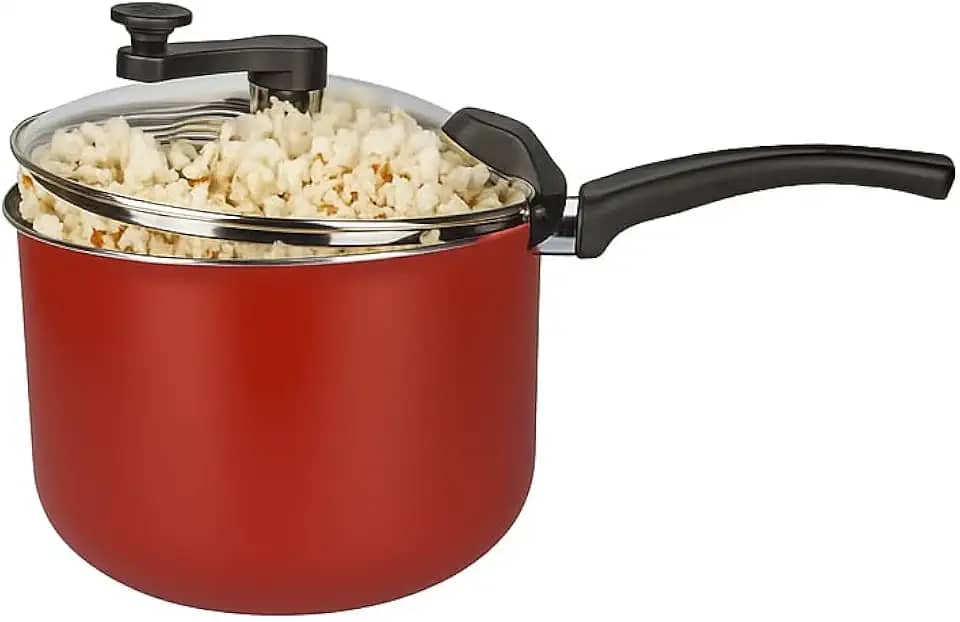 Pipoqueira Antiaderente 4,5L Vermelha com Tampa de Vidro e Haste Giratória | Ideal para Pipocas Crocantes sem Grudar