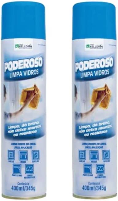 2 Unidades Poderoso Limpa Vidros 400ml Limpa, dá Brilho e Não Deixa Marcas ou Resíduos Kelldrin