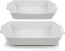 Conjunto 2 Travessas Retangulares de Vidro Assadeiras 1,3L e 2L Branco Porcelana