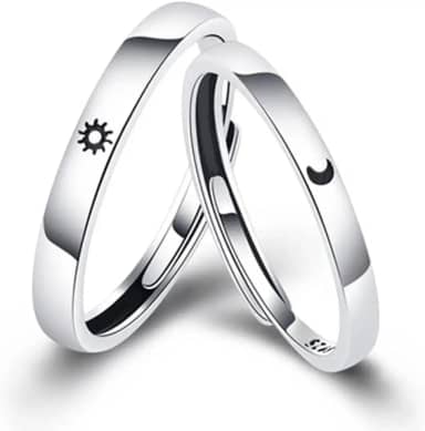 Par Aliança Anel Para Casal Sol E Lua Ajustável Compromisso Namoro 2 Alianças + Caixa