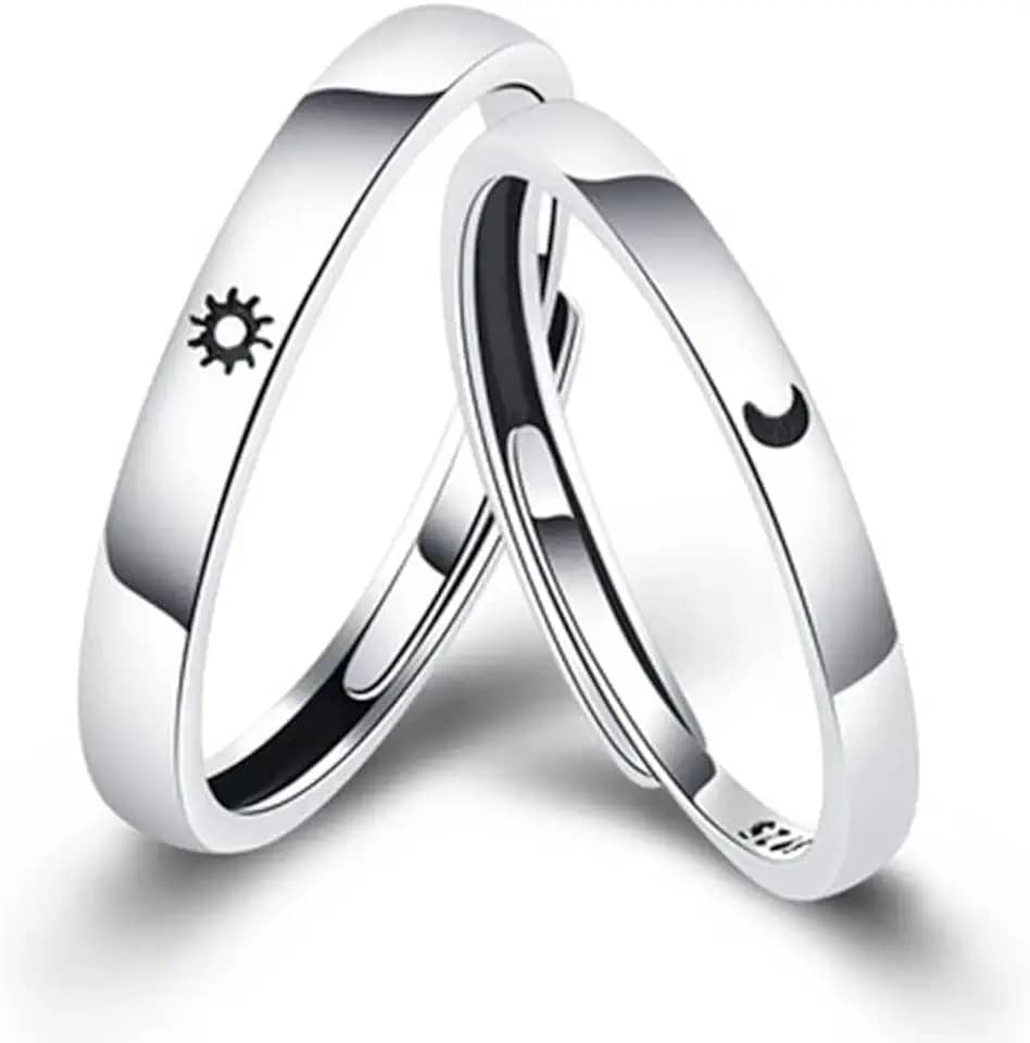 Par Aliança Anel Para Casal Sol E Lua Ajustável Compromisso Namoro 2 Alianças + Caixa