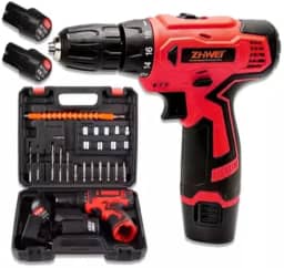 Furadeira Parafusadeira 3/8' a bateria 12 volts c/maleta e acessórios - FPF-06M - com Maleta Bateria Extra 25 Pecas