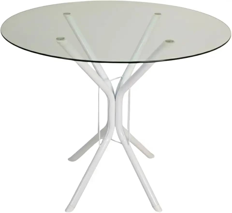 Mesa De Jantar Ana Tamanhos de 60x70x80x90cm Tampo Redondo ou Quadrado Vidro Temperado Espessura 6mm (TAMPO REDONDO BRANCO, 80CM)