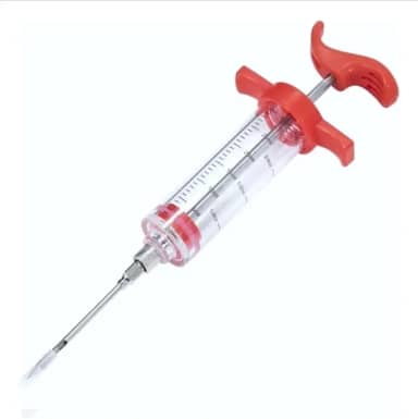 Seringa Injetora de Temperos e Marinados, Vermelha, Aço Inoxidável, com Agulha para Carne e Frango, Ideal para Churrasco e Cozinha