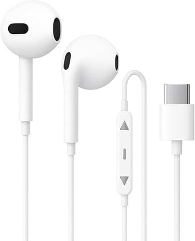 Fone de Ouvido Tipo C com Fio, Plug And Play Intra-Auricular - Com Controle de Volume Graves Intensos Som Nítido. (Branco)