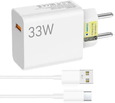Kit Carregador Turbo 33W + Cabo USB-C Incluso (1m) - Fonte de Carregamento Ultra Rápido Compatível com iPhone 15 16 Pro Max, Samsung Galaxy S23 S24 S25, Xiaomi e Motorola - Bivolt Seguro