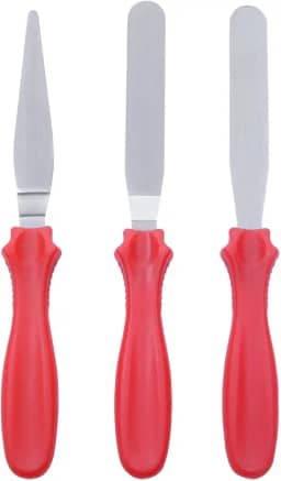 Mimo Style, Conjunto 03 de Espátulas para Confeitar de Aço Inox Vermelha