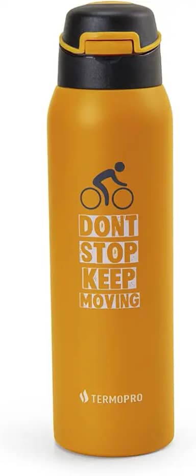 TERMOPRO Squeeze Térmico Laranja 450 ml Termopro Garrafa Aço Inox Sport Bike Fitness Bico Anatômico e Fast Click Bebidas Geladas 12h / Quentes 6h