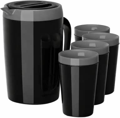 Kit Jarra Térmica Caribe 2l E 4 Copos Térmicos Água Suco Chá - Preto