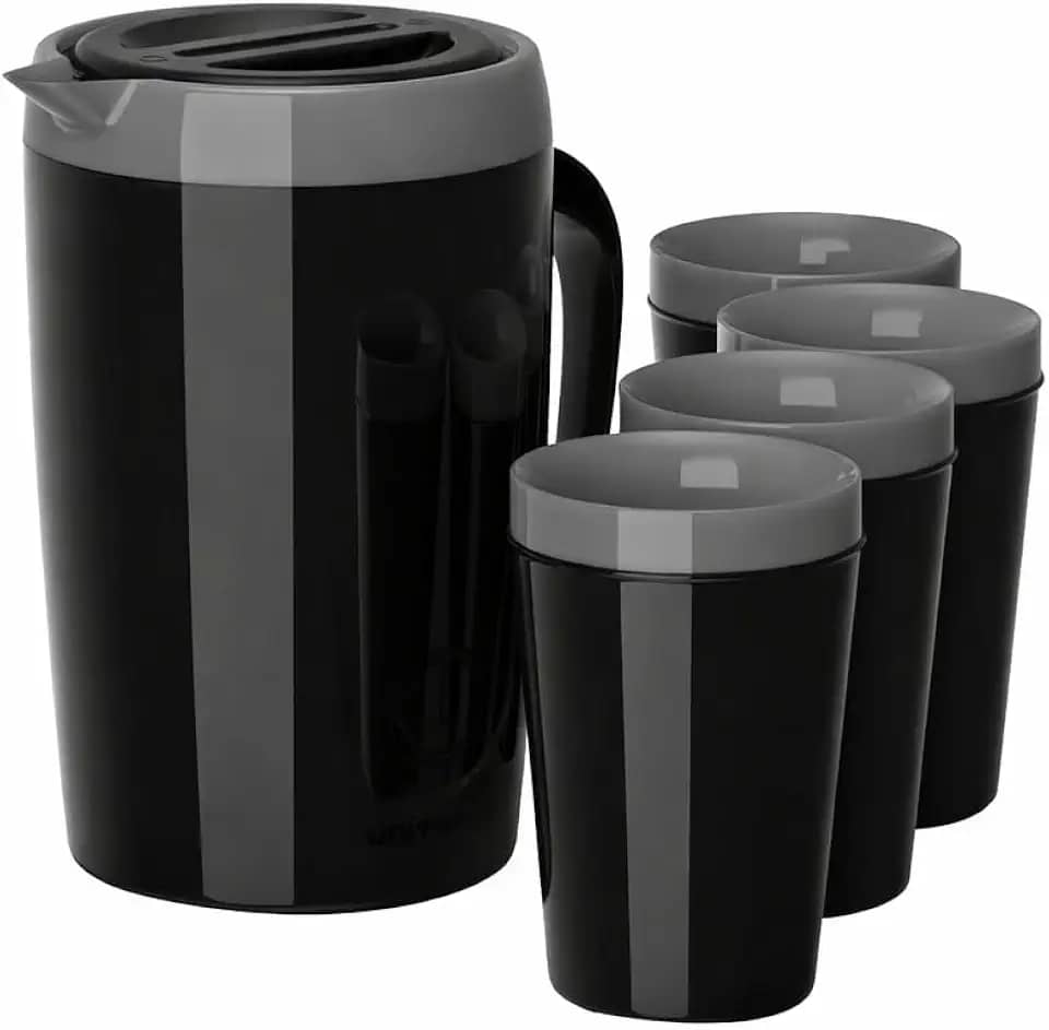 Kit Jarra Térmica Caribe 2l E 4 Copos Térmicos Água Suco Chá - Preto