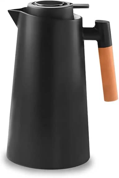 Garrafa Térmica 1L Preto Design Elegante com Cabo de Madeira para Café Chá e Bebidas Quentes Mesa Posta Premium