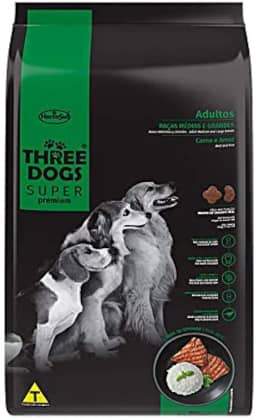 Ração Three Dogs para Cães Adultos de Raças Médias e Grandes Sabor Carne