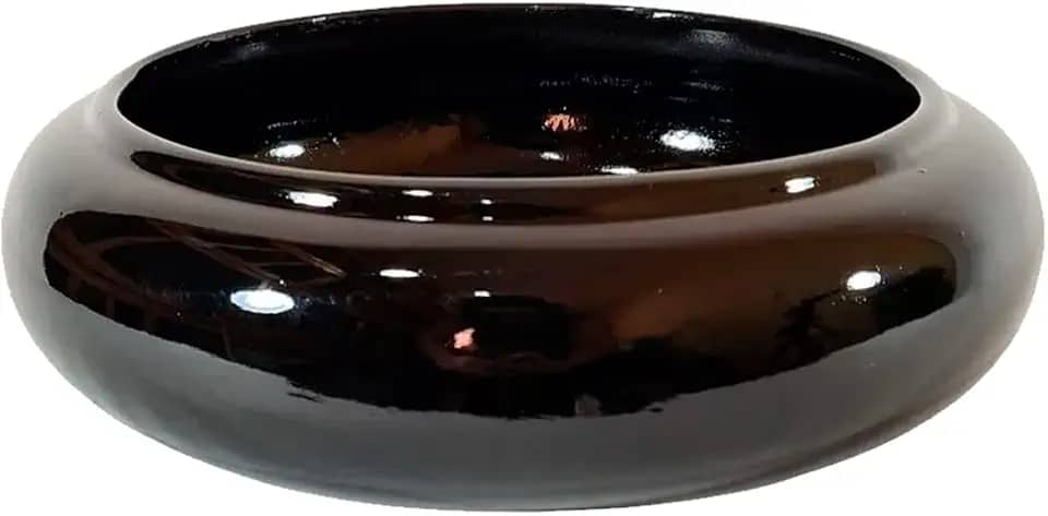 Vaso Ikebana Baixo Redondo Cerâmica Decor de Plantas Garden - Black