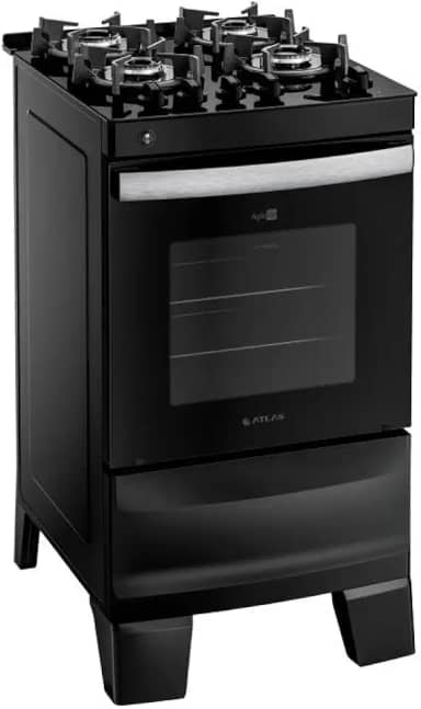 Fogão 4 Bocas Preto com Mesa de Vidro Atlas Agile Up Bivolt