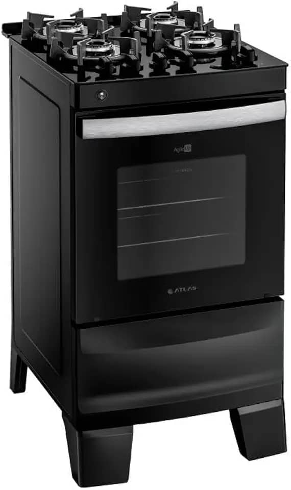 Fogão 4 Bocas Preto com Mesa de Vidro Atlas Agile Up Bivolt