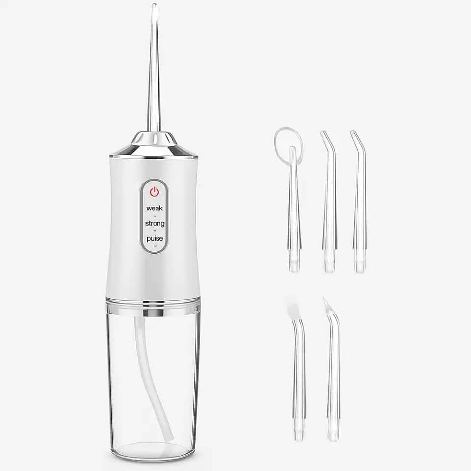 Irrigador Oral Elétrico Supersônico, 3 Modos, Tanque 220ML, Limpeza Profunda para Dentes e Gengiva - BRANCO - Premium
