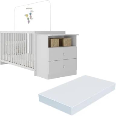 Berço Cômoda com Colchão Incluso Meu Bebê Multimóveis Mp4309 Branco