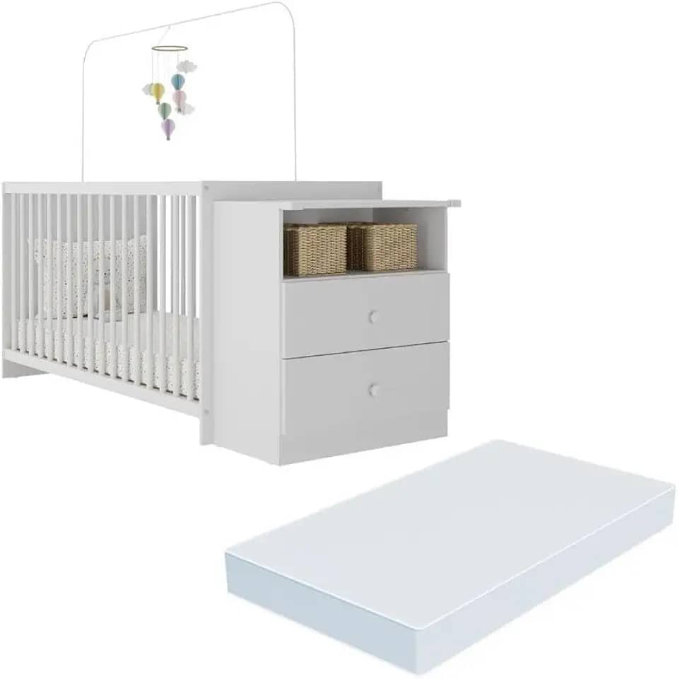 Berço Cômoda com Colchão Incluso Meu Bebê Multimóveis Mp4309 Branco