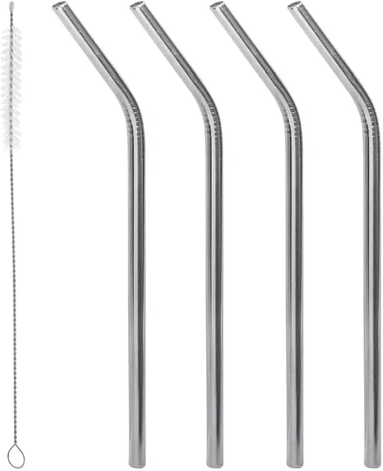 LYOR - Conjunto 4 Canudos de Aço Inox Reutilizáveis com Escova para Limpeza 21,5cm