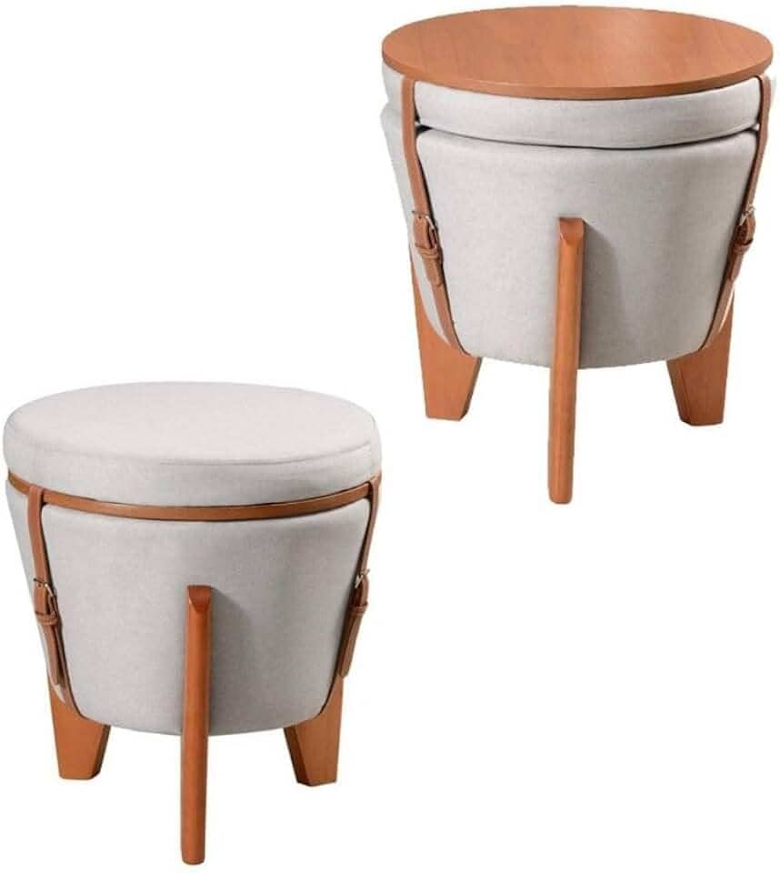 Pufe baú mesinha Rústico Resistente 3 Pés Redondo Cinza claro