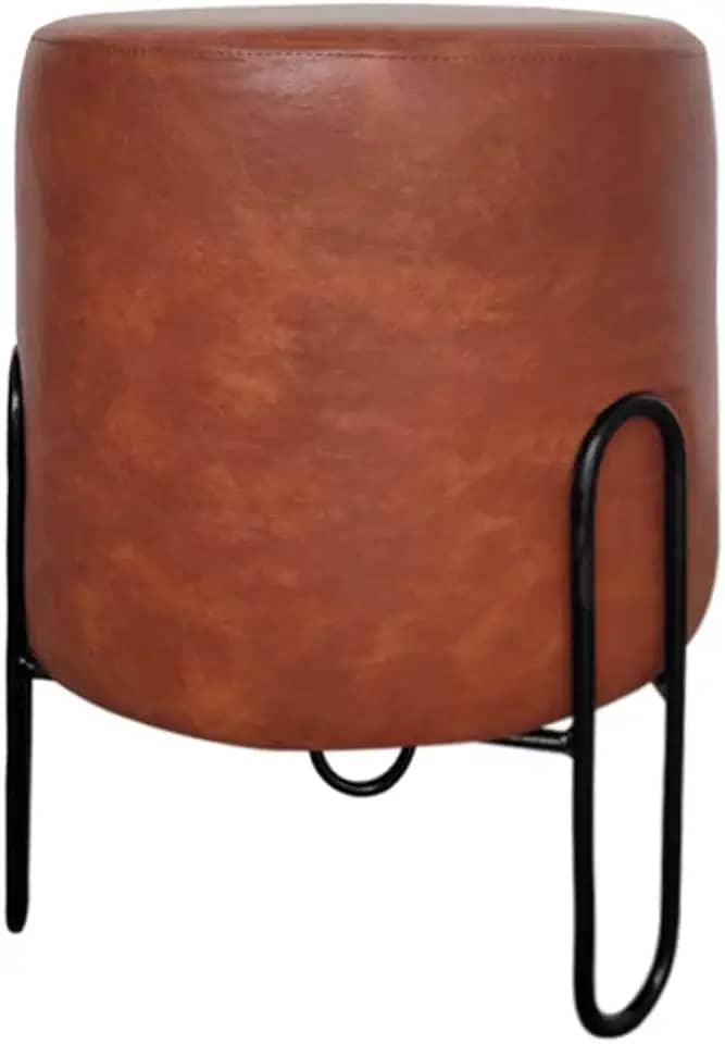 Puff Banqueta Redondo de Ferro Couro Sintético Sala Quarto Whisk