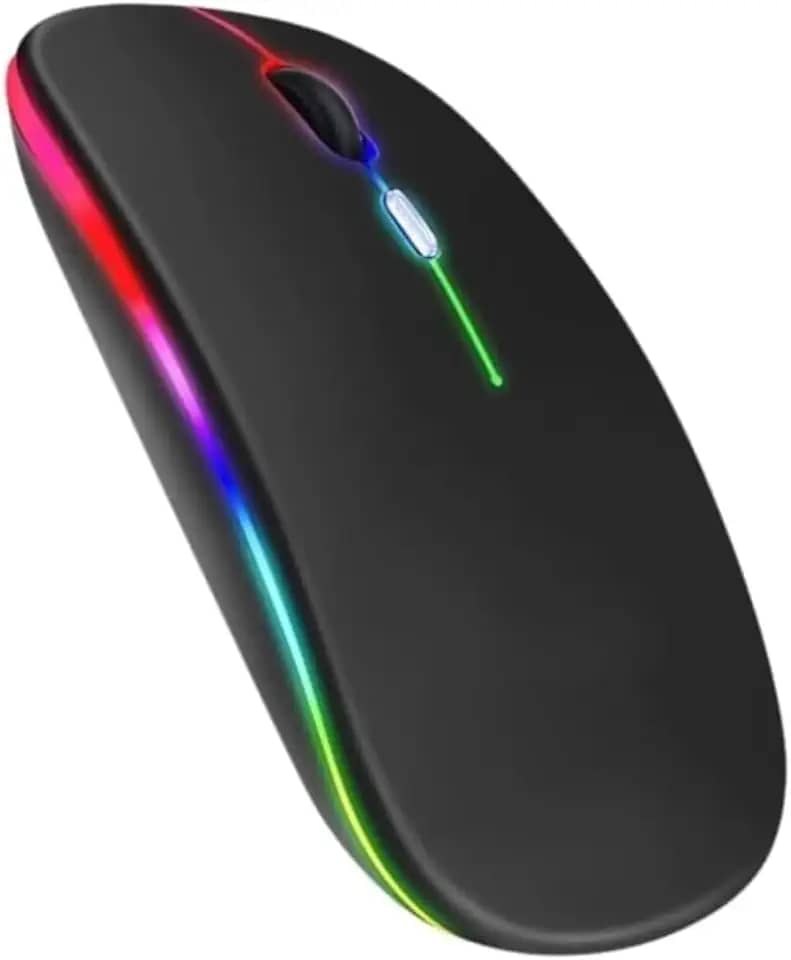 Mouse Sem Fio Recarregável, 2.4GHz e Bluetooth, LED RGB Colorido, Silencioso, Design Slim Ergonômico, Compatível com Notebook e PC