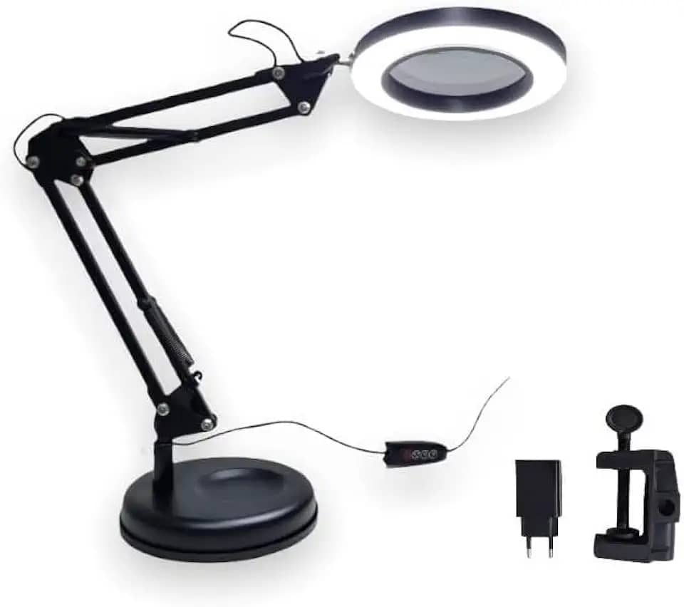 Luminária Com Lupa Articulável Led Ring Light Garra E Base Multifuncional Com Brilho E Temperatura Ajustavel