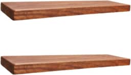 Kit 2 Prateleiras Madeira Maciça Pinus Com Suporte Invisível Estante Flutuante 60 cm