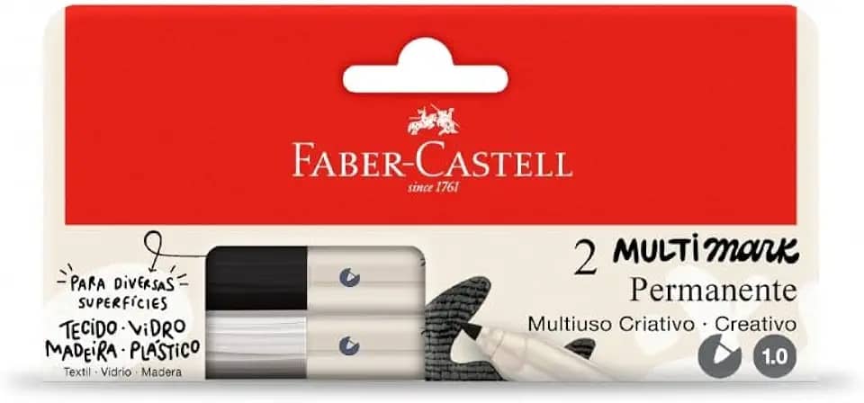 Marcador MultiMark Multisuperfície Permanente Faber-Castell - Preto e Branco, 1.0 - MM/ES102PBZF