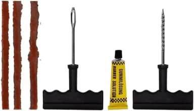 Kit de Reparo Conserto Remendo para Pneus de Carro, Moto e Bicicleta, Contém Macarrão Selante, Ferramentas e Cola