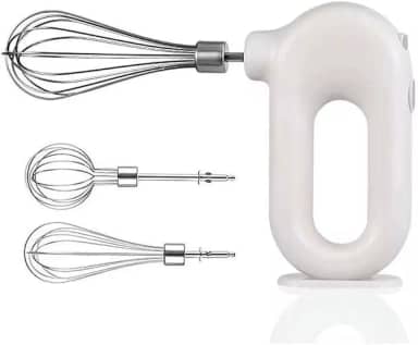 Mixer Multifuncional Portátil sem Fio, 20W, 4 Velocidades Ajustáveis, Recarregável USB Tipo C, 2 Batedores, Branco e Rosa, Bivolt