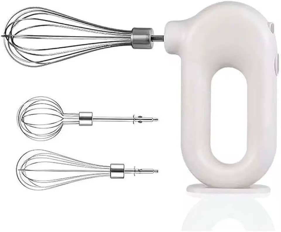 Mixer Multifuncional Portátil sem Fio, 20W, 4 Velocidades Ajustáveis, Recarregável USB Tipo C, 2 Batedores, Branco e Rosa, Bivolt