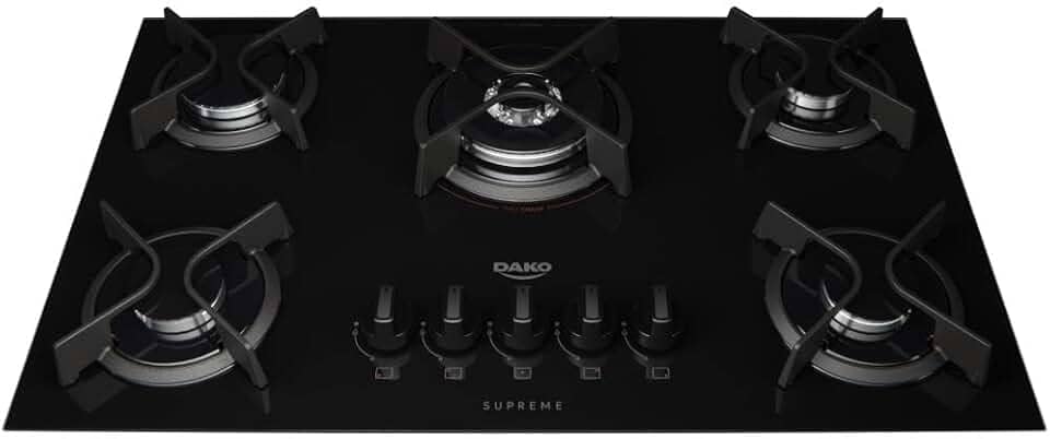 Cooktop 5 Bocas a Gás Dako Supreme com Queimador Tripla Chama e Mesa de Vidro Temperado Preto Bivolt