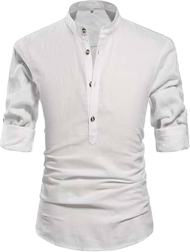 Camisa linho gola padre masculina, camisa de botao luxo, camiseta para homem moderno