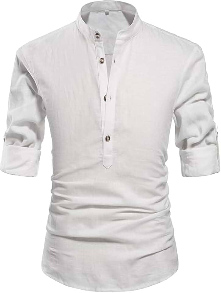 Camisa linho gola padre masculina, camisa de botao luxo, camiseta para homem moderno